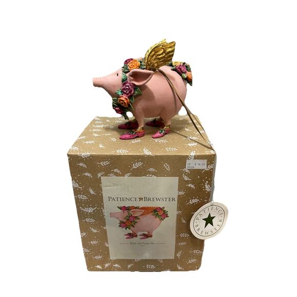 Patience Brewster Rose The Flying Pig Ornament Krinkles Christmas 4” w/ Box Pink - Picture 1 of 9